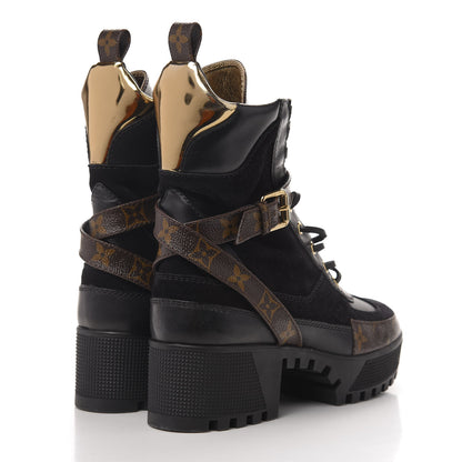 Louis Vuitton Suede Calfskin Monogram Laureate Platform Desert Boots 37 Black 4 of 9