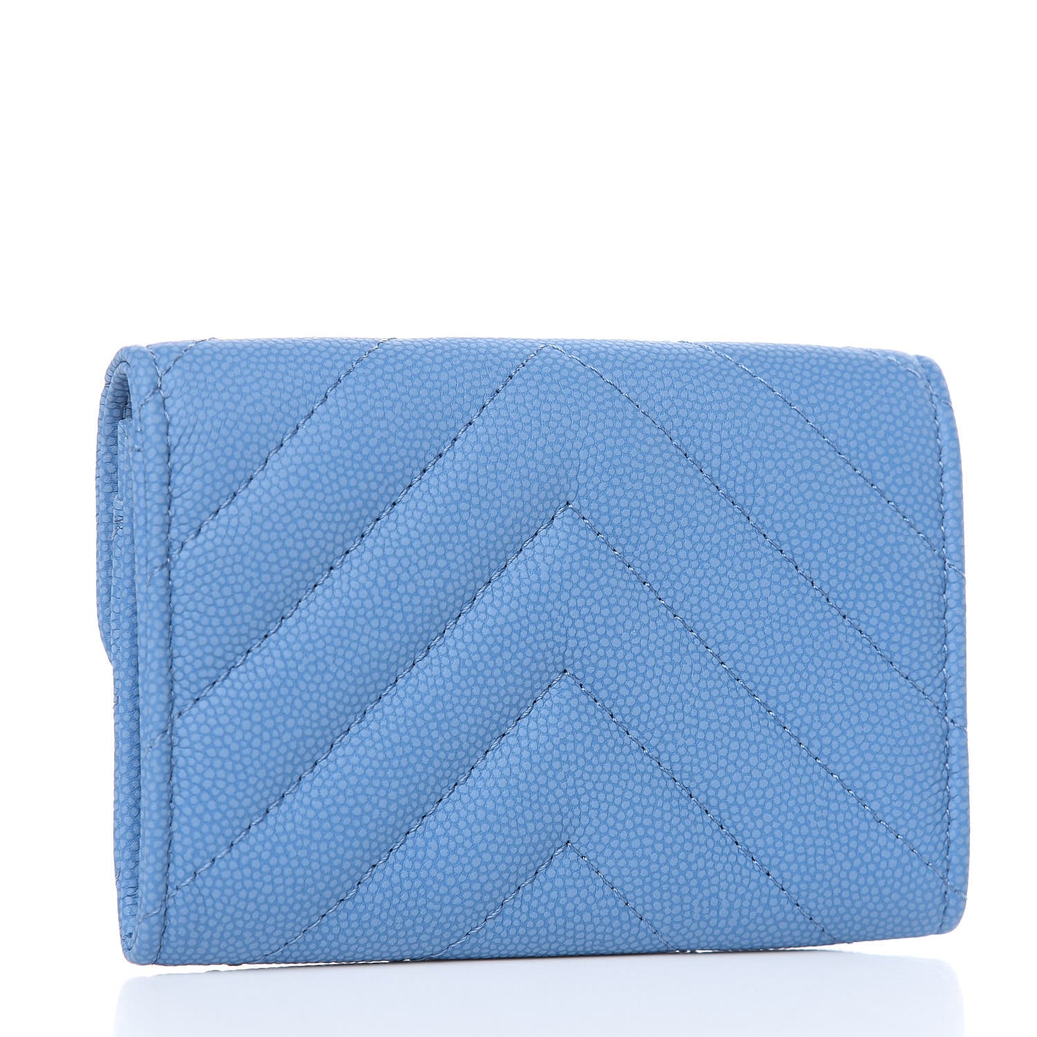 Chanel Caviar Chevron Quilted Card Holder Blue 3 of 9
