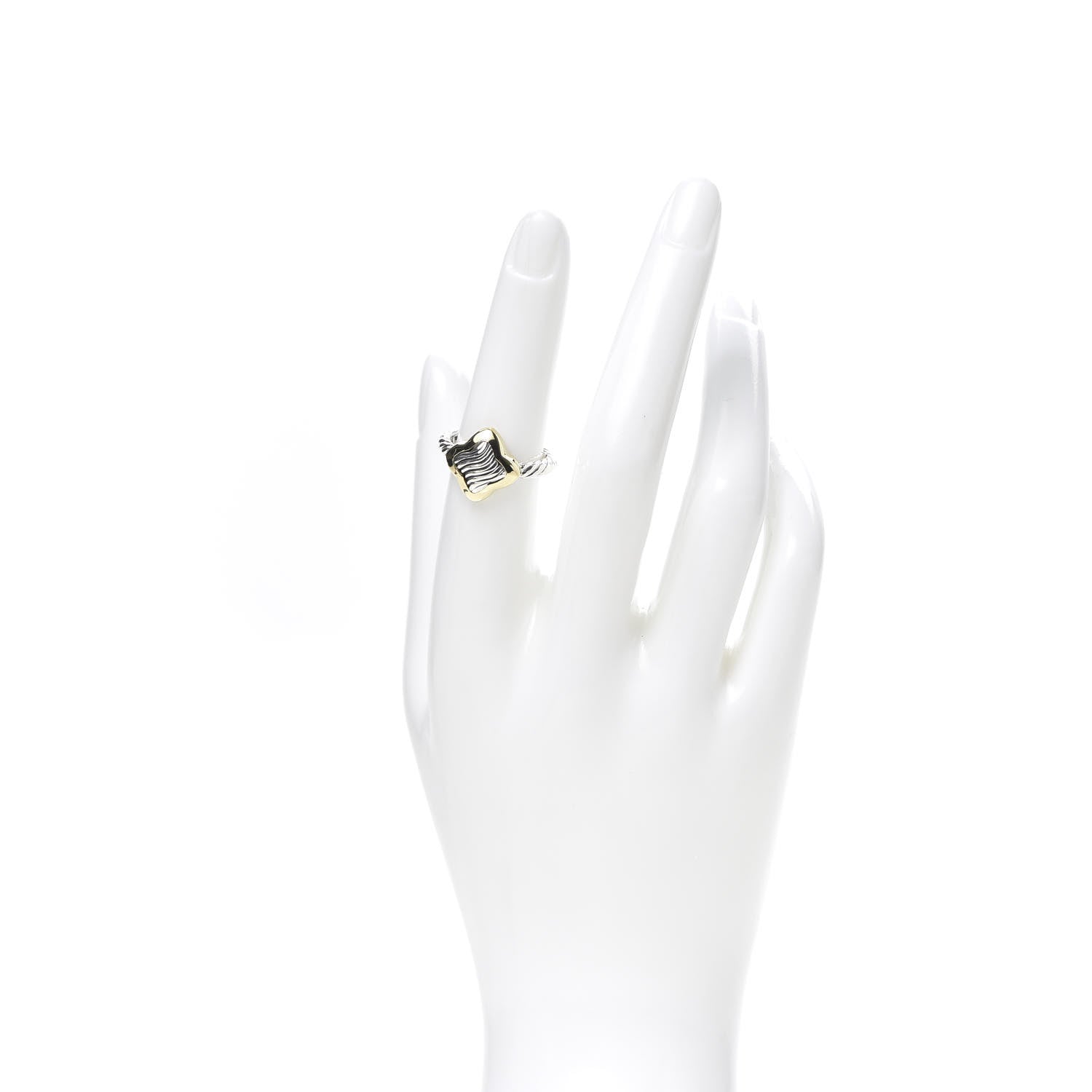 David Yurman Sterling Silver 18K Yellow Gold Quatrefoil Ring 52 6 2 of 6