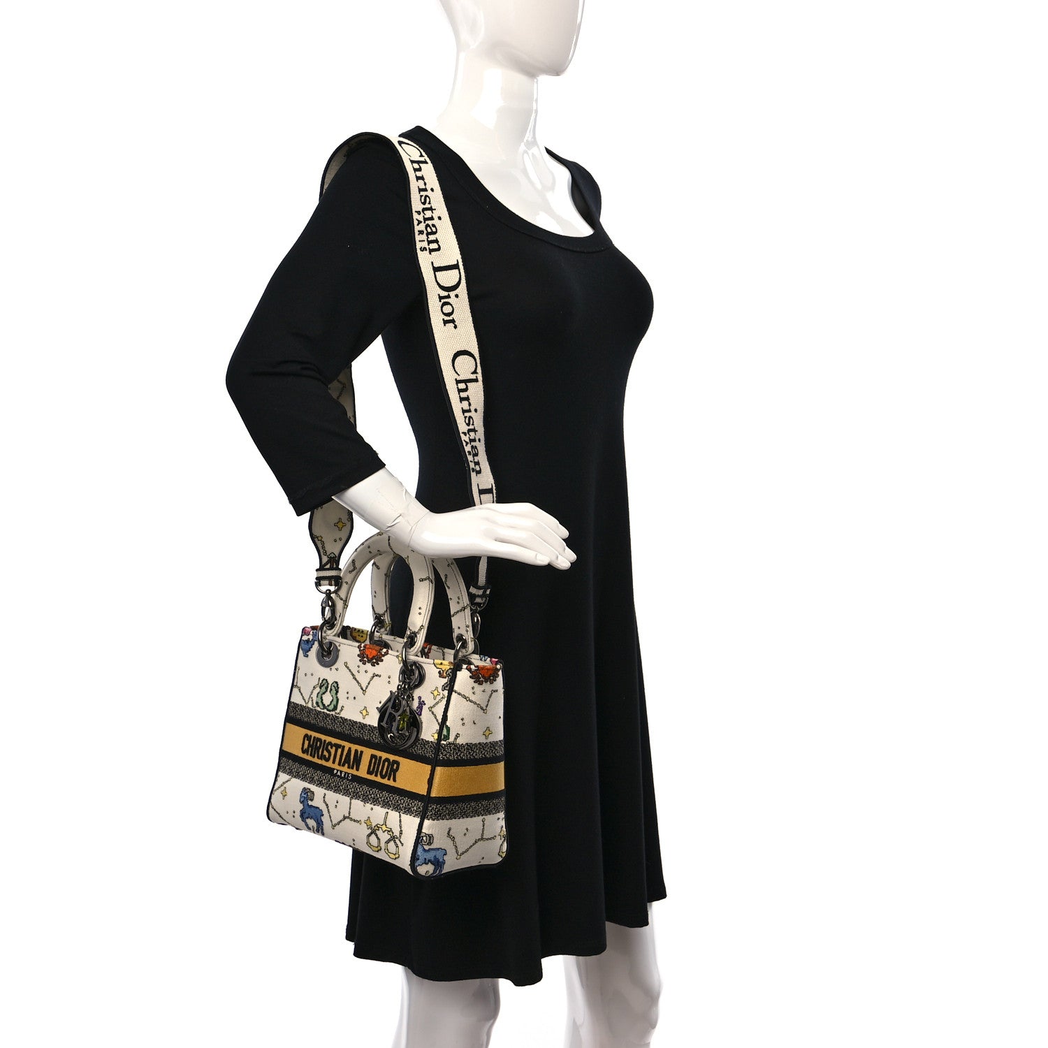 Christian Dior Canvas Pixel Zodiac Embroidered Medium Lady D-Lite Ecru Multicolor 2 of 10