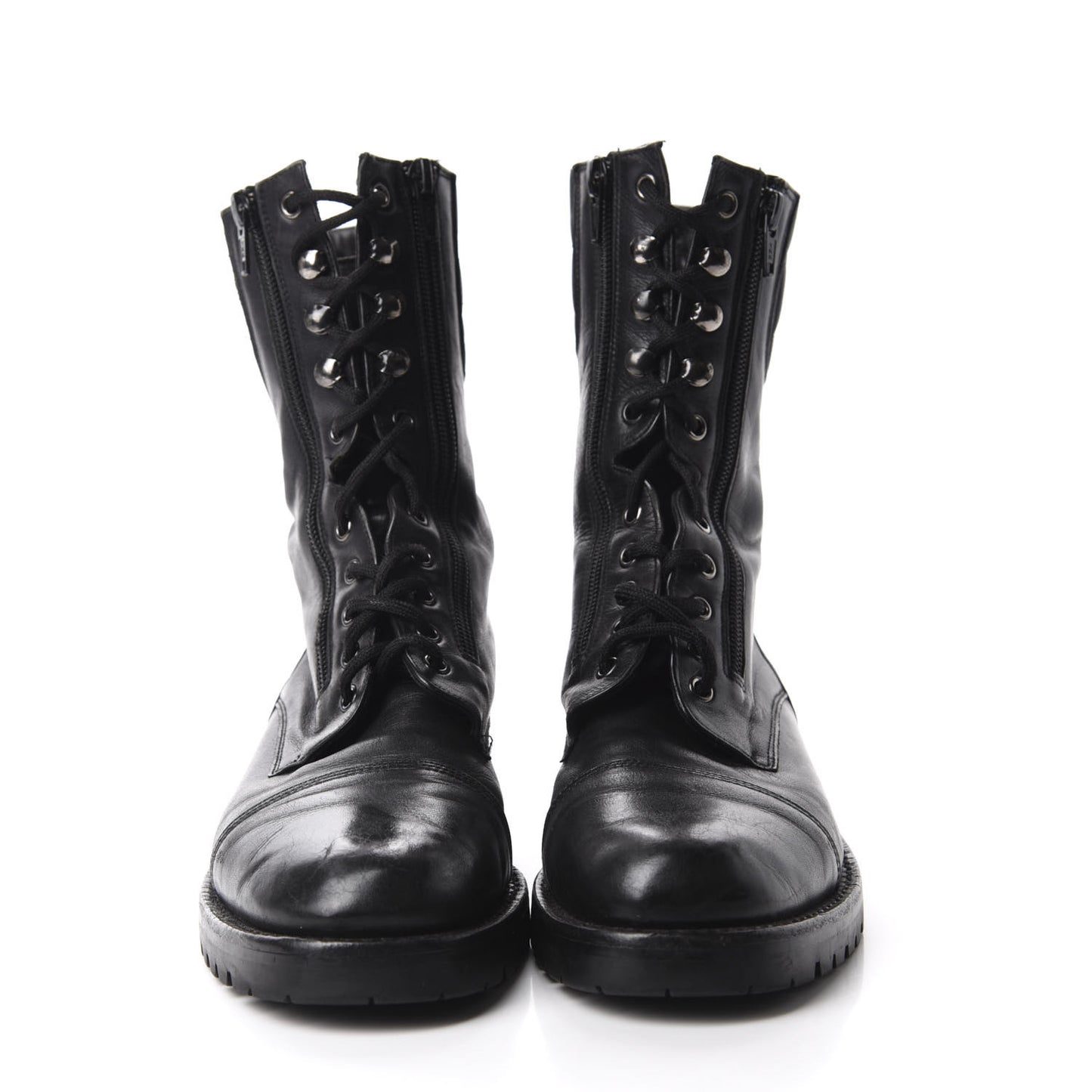 Calfskin Quilted Lace Up Combat Boots 40 Black