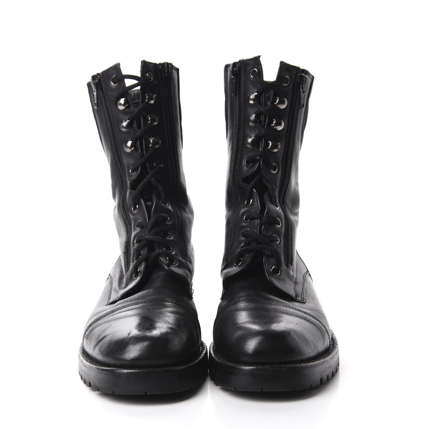 Chanel Calfskin Quilted Lace Up Combat Boots 40 Black 2 of 9