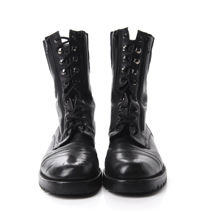 Chanel Calfskin Quilted Lace Up Combat Boots 40 Black 2 of 9