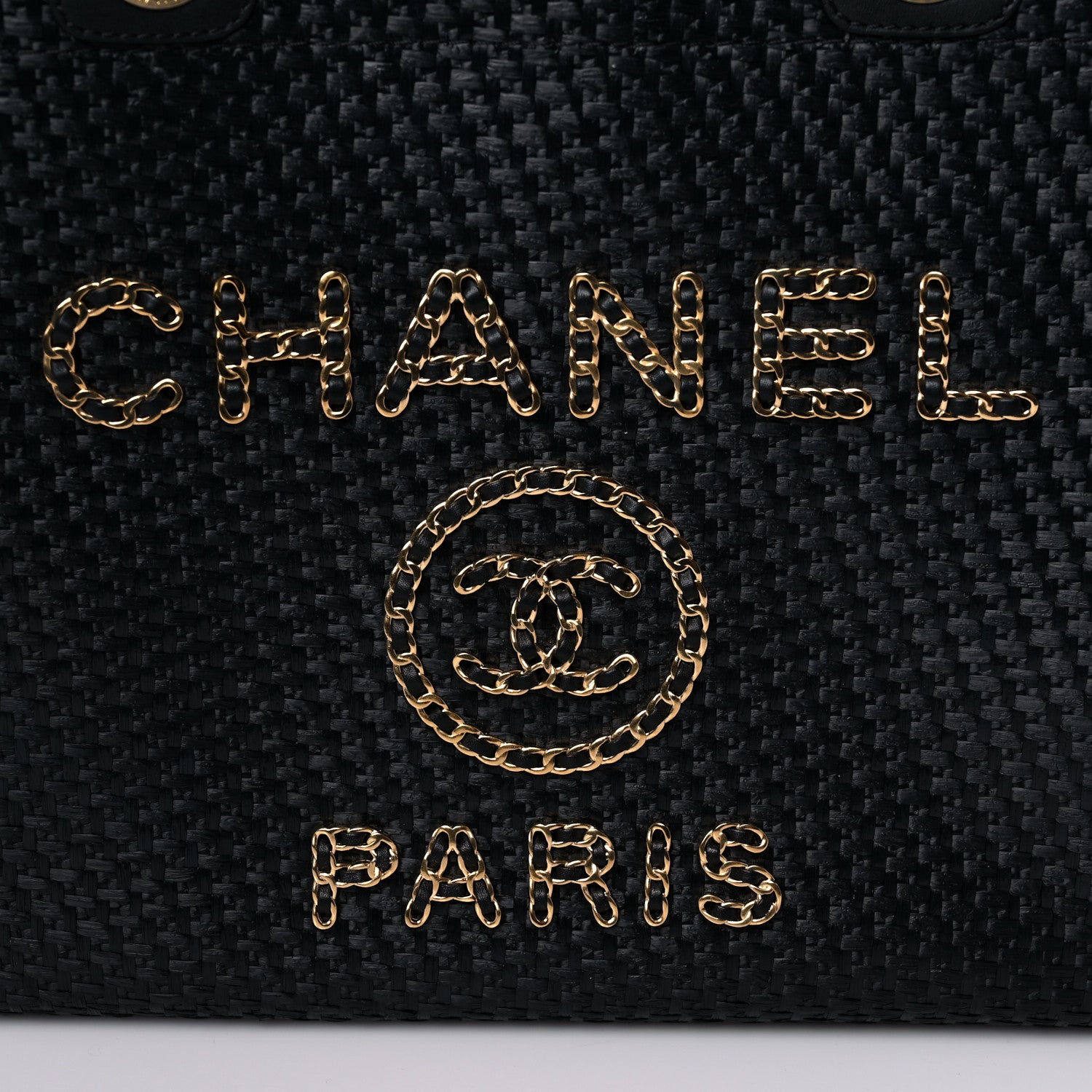 Chanel Straw Raffia Calfskin Chain Small Deauville Tote Black 7 of 12