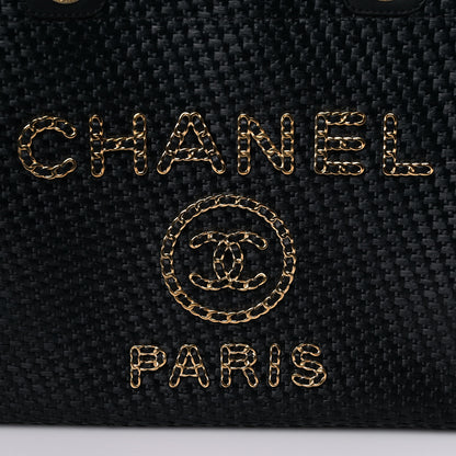 Chanel Straw Raffia Calfskin Chain Small Deauville Tote Black 7 of 12