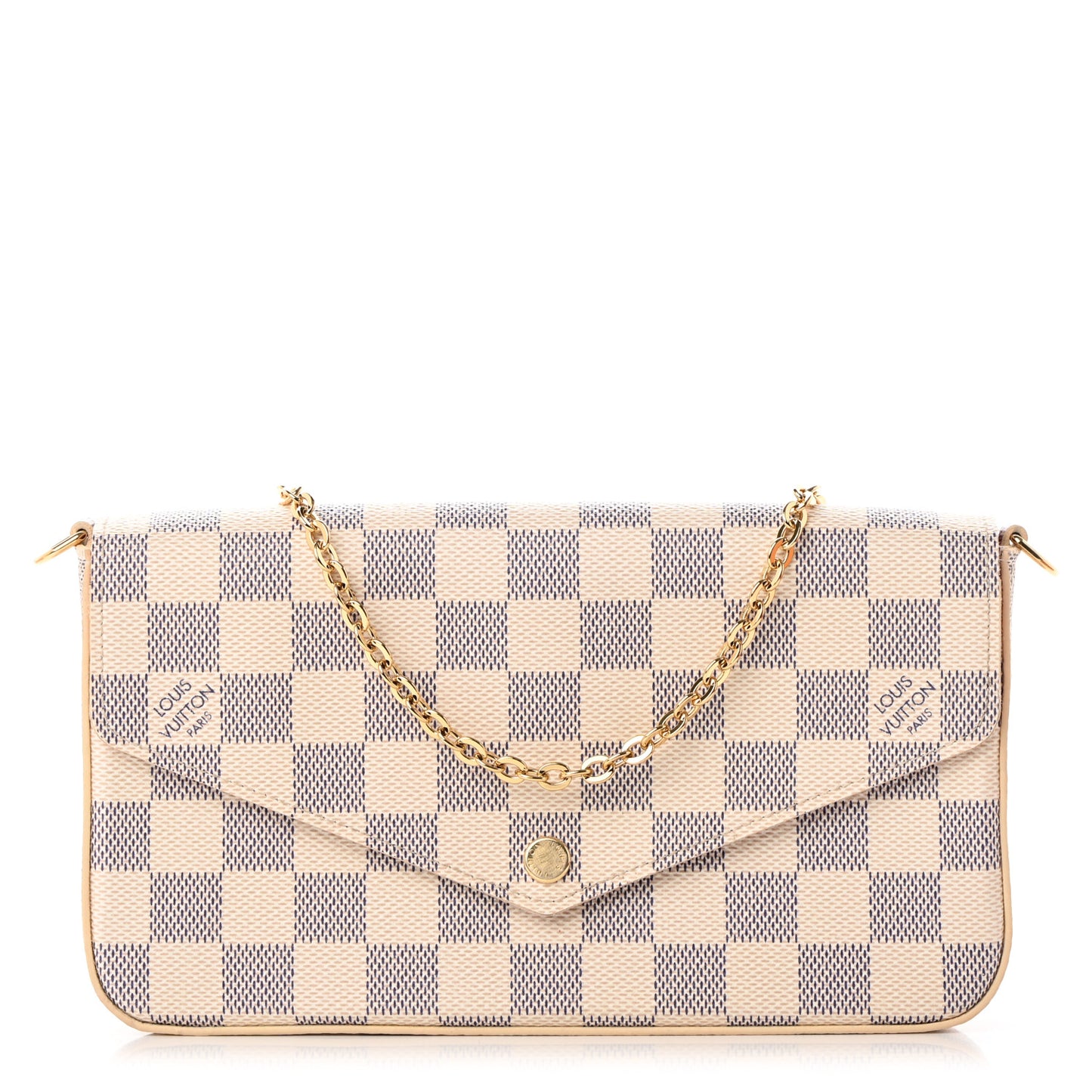 Damier Azur Pochette Felicie Chain Wallet Rose Ballerine