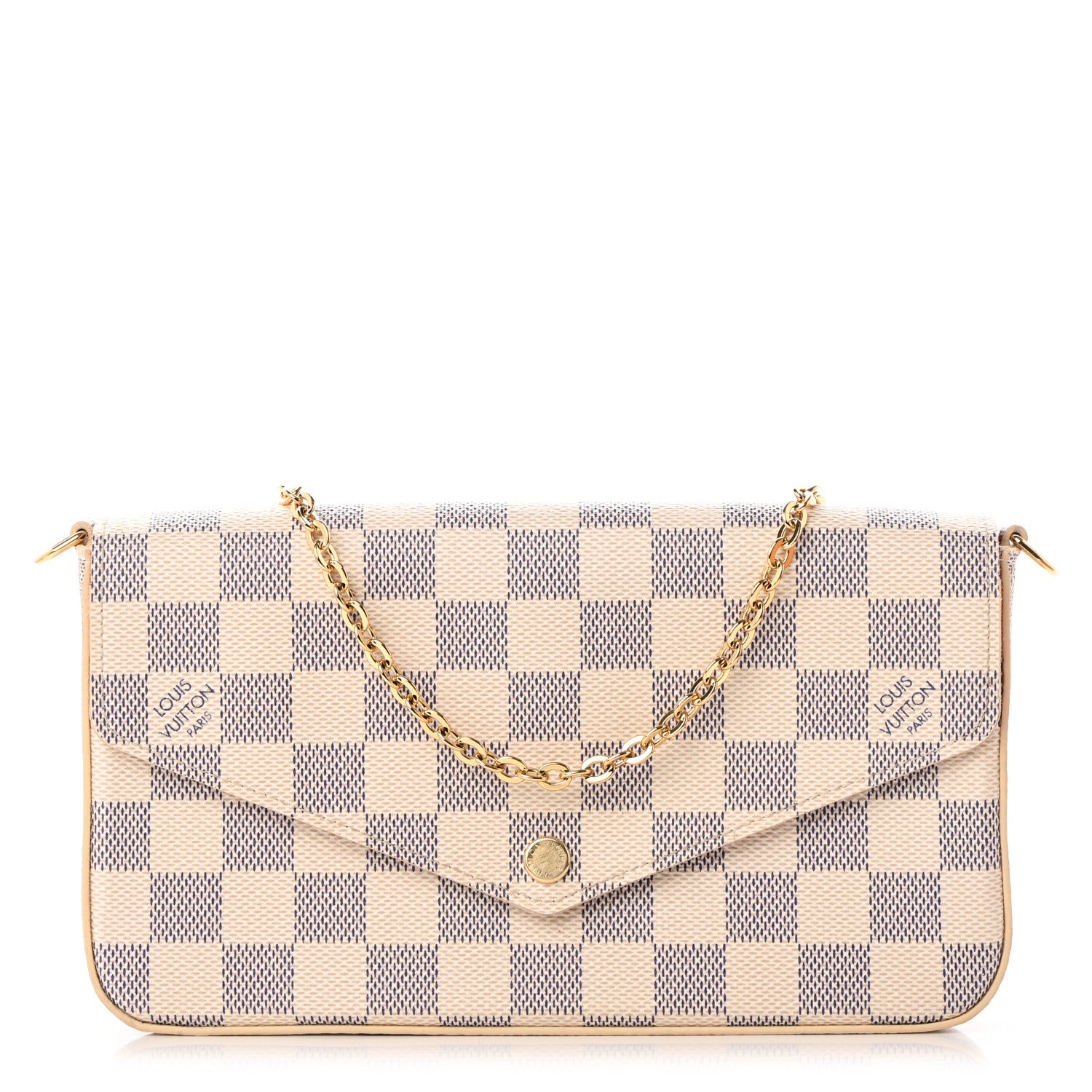 Louis Vuitton Damier Azur Pochette Felicie Chain Wallet Rose Ballerine 1 of 11