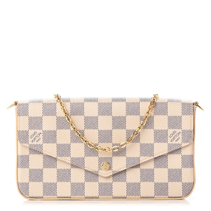 Louis Vuitton Damier Azur Pochette Felicie Chain Wallet Rose Ballerine 1 of 11