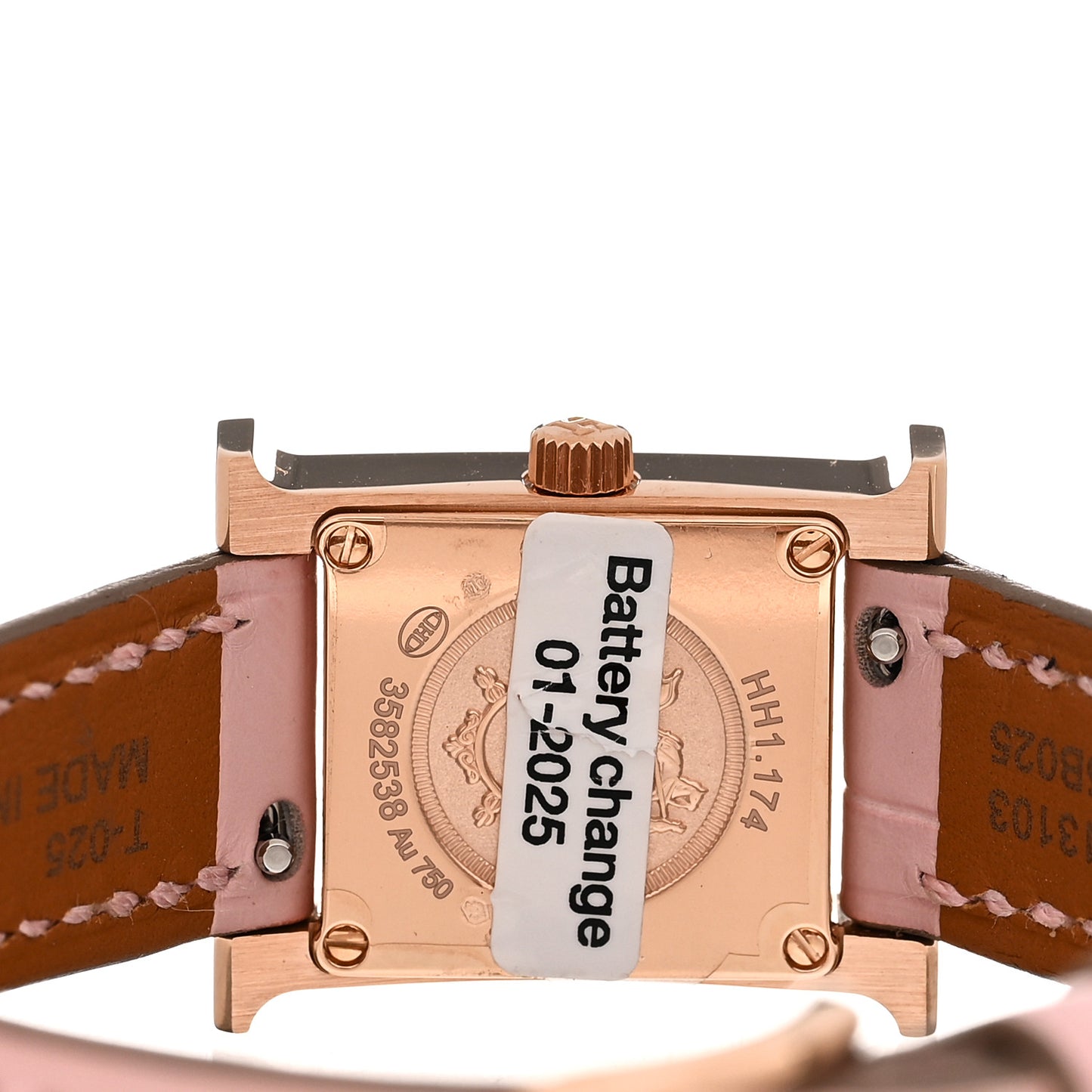 18K Rose Gold Alligator Diamond Bezel Rose Opal 17.2mm Heure H Hour Quartz Watch Rose Pale