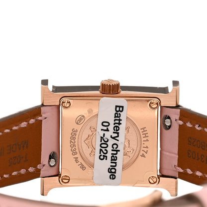 Hermes 18K Rose Gold Alligator Diamond Bezel Rose Opal 17.2mm Heure H Hour Quartz Watch Rose Pale 4 of 5