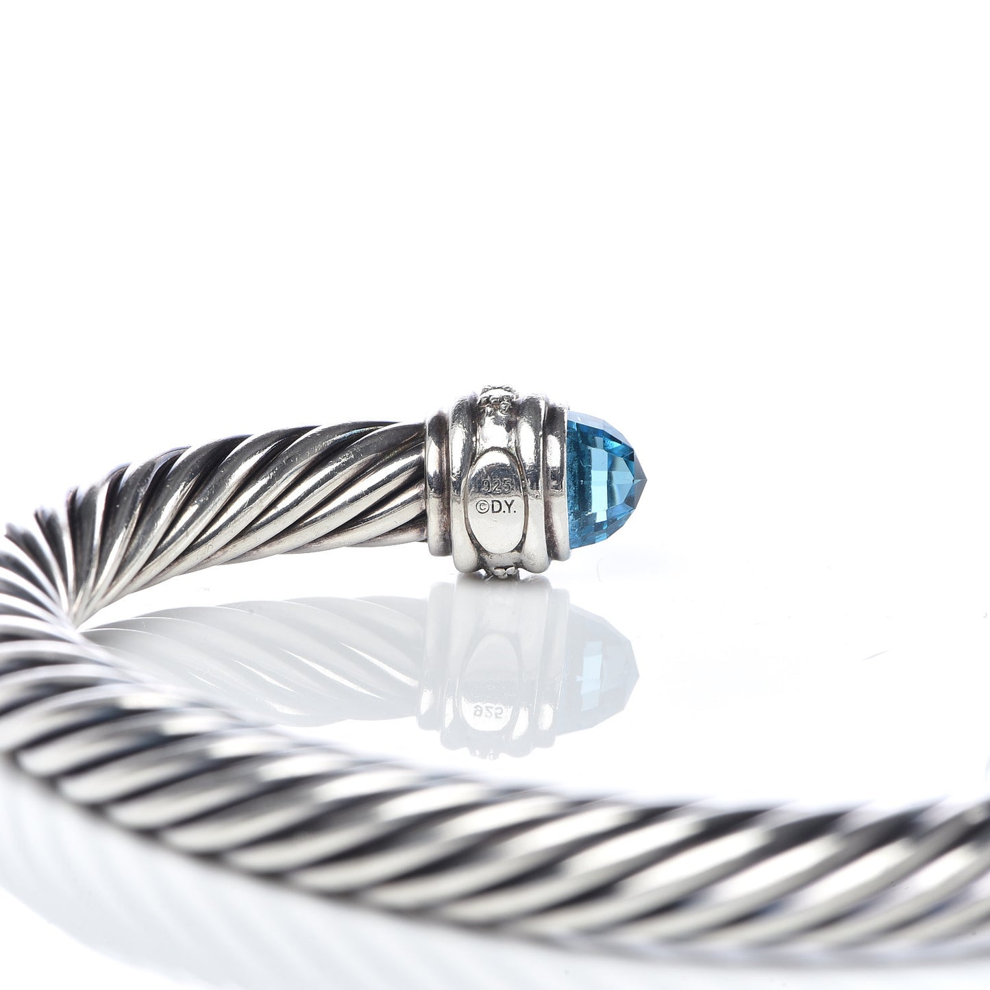 Sterling Silver Blue Topaz Diamond 7mm Cable Classics Bracelet