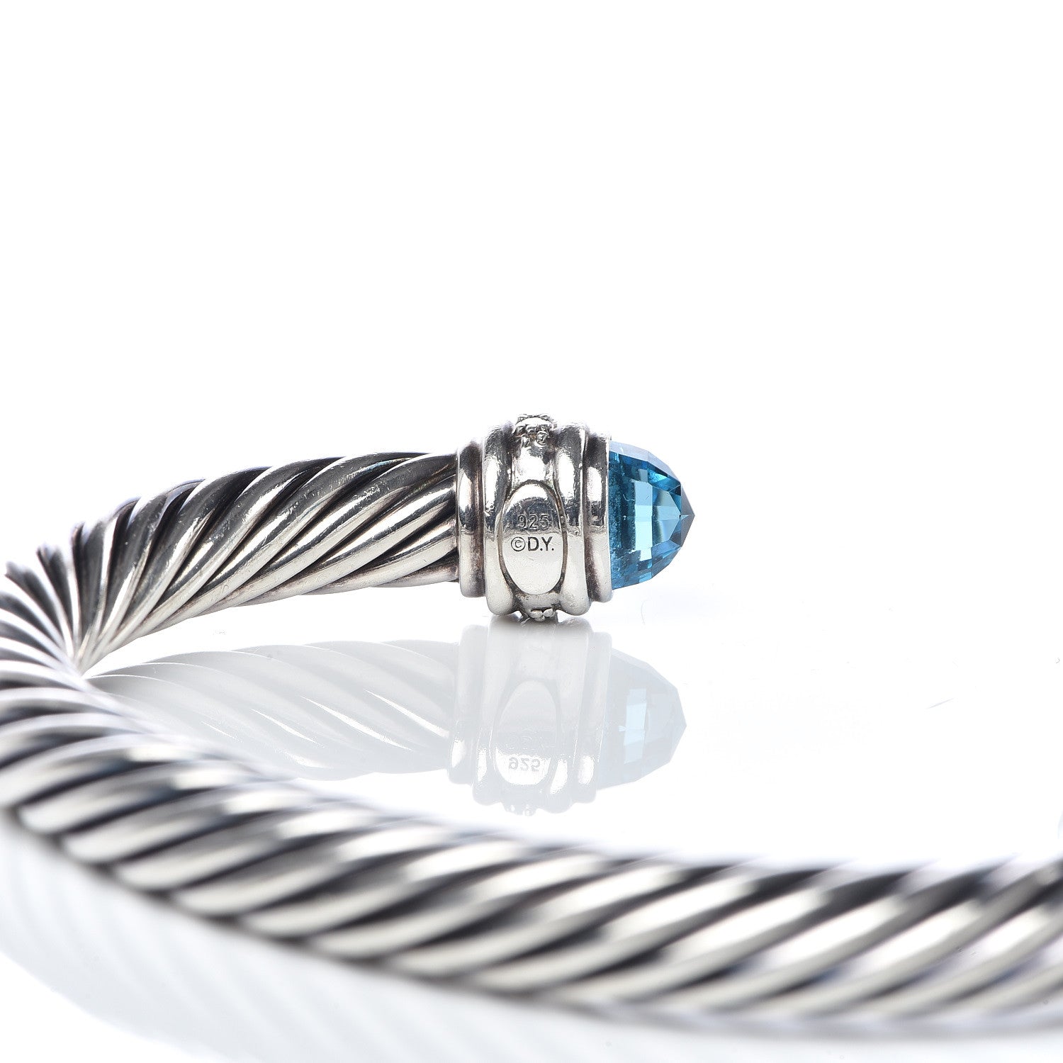 David Yurman Sterling Silver Blue Topaz Diamond 7mm Cable Classics Bracelet 5 of 5