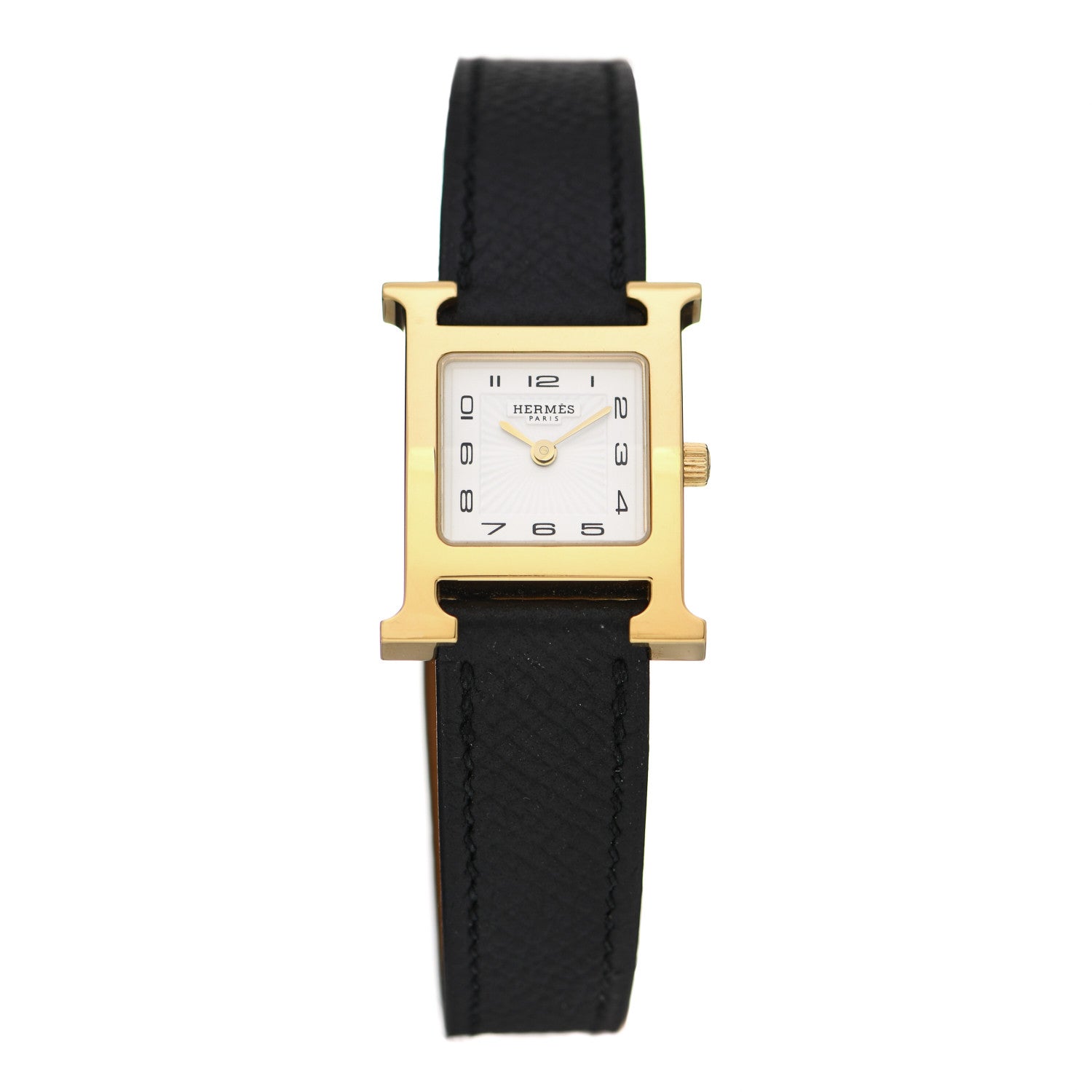 Hermes Stainless Steel Epsom 21mm Heure H Hour Quartz Watch Noir 1 of 6
