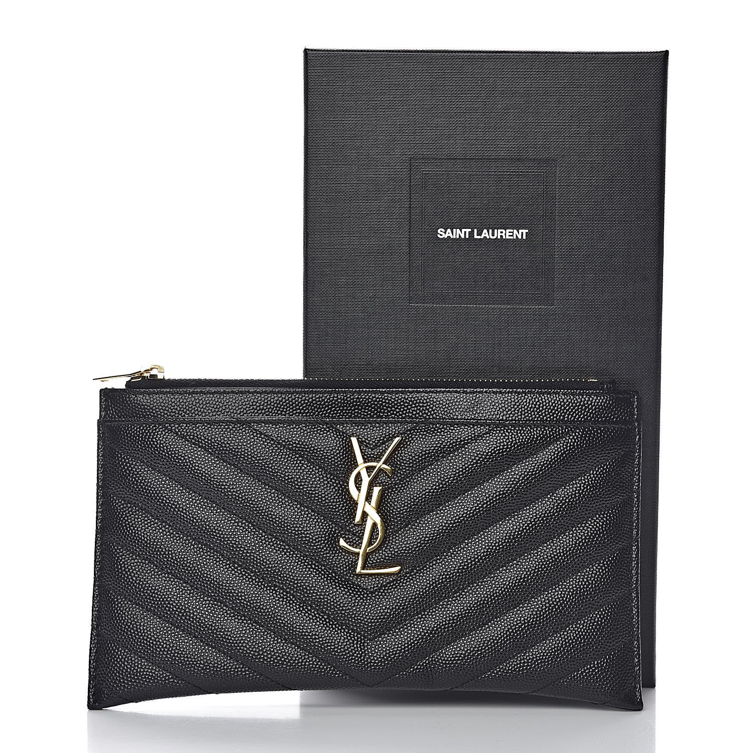 Saint Laurent Grain De Poudre Chevron Monogram Bill Pouch Black 8 of 8