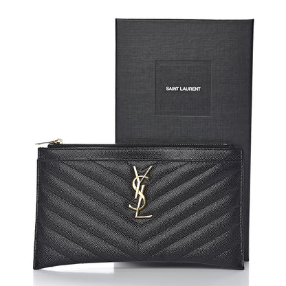 Saint Laurent Grain De Poudre Chevron Monogram Bill Pouch Black 8 of 8