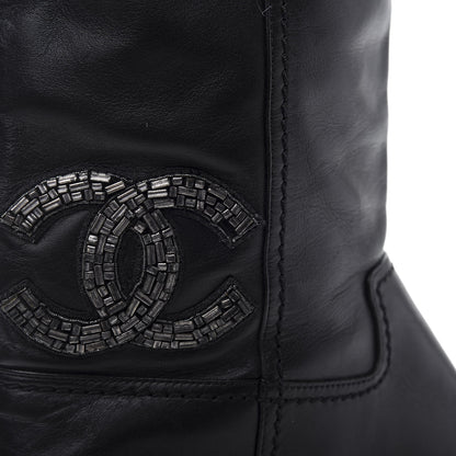 Chanel Lambskin Beaded CC Boots 37.5 Black 6 of 7