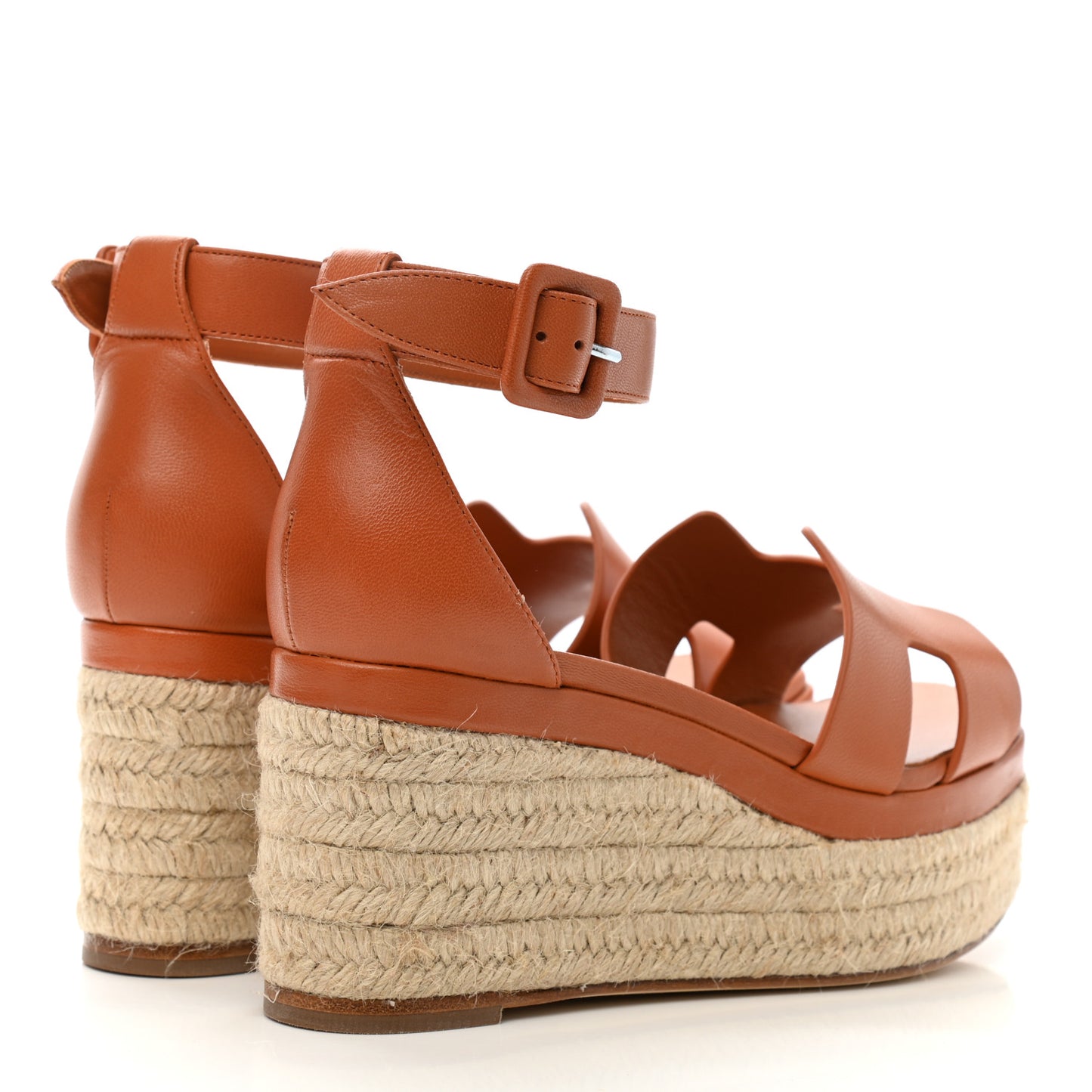 Goatskin Elda Espadrille Wedge Sandals 36 Marron Glaise