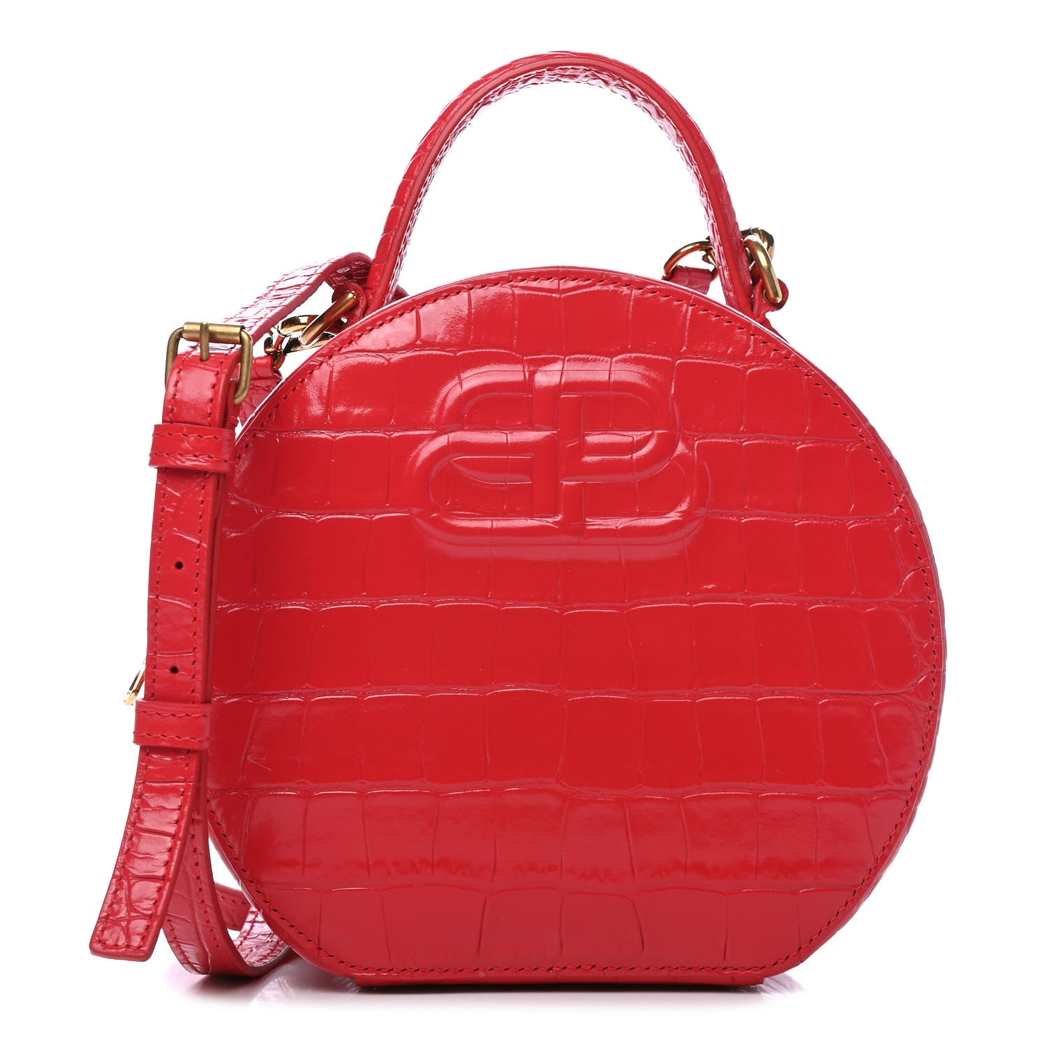 Balenciaga Calfskin Crocodile Embossed Vanity Round Bag XS Bright Red 1 of 5