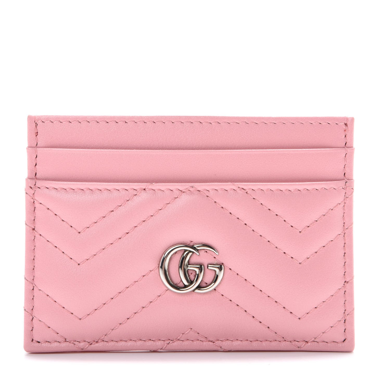 Calfskin Matelasse GG Marmont Card Holder Wild Rose