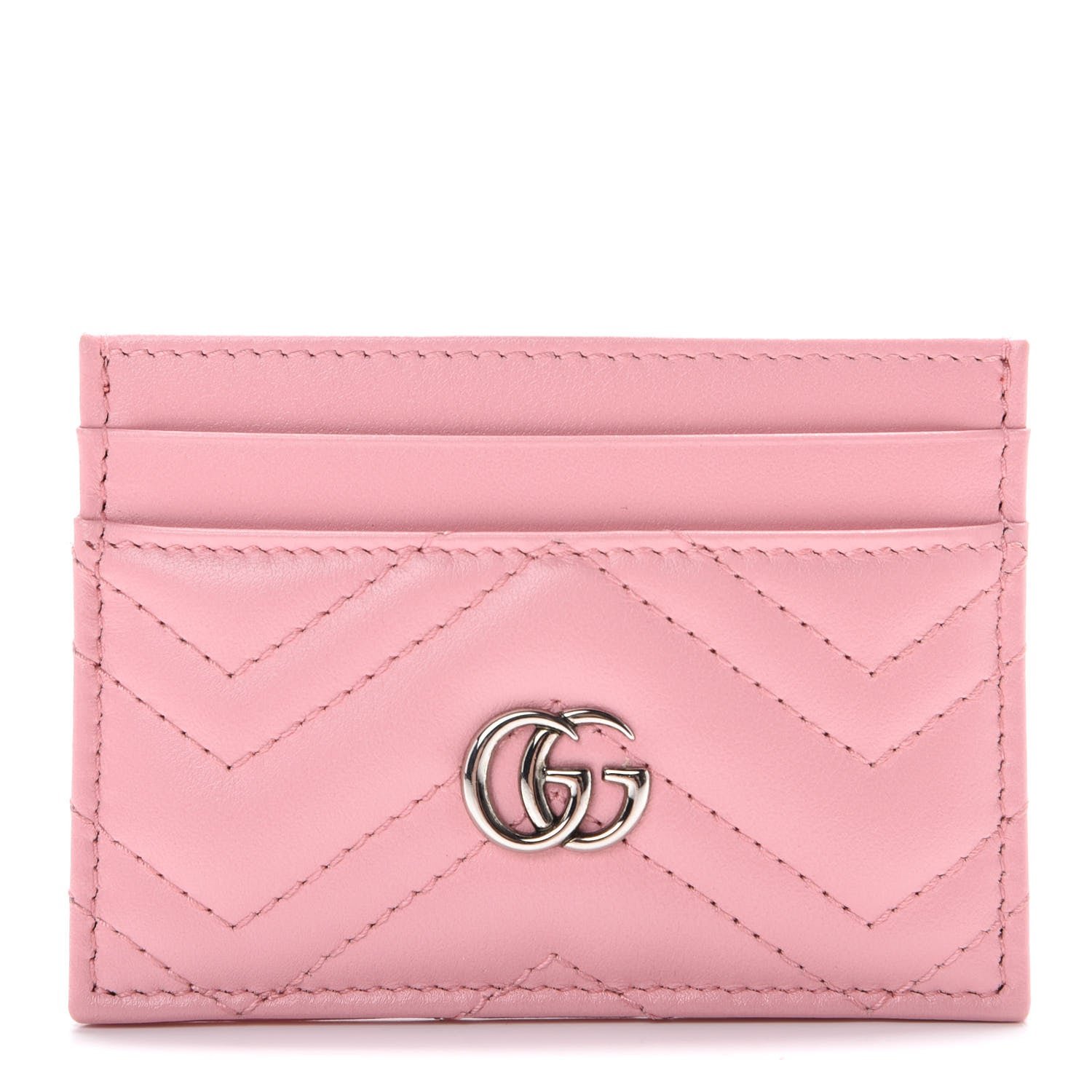 Gucci Calfskin Matelasse GG Marmont Card Holder Wild Rose 1 of 6