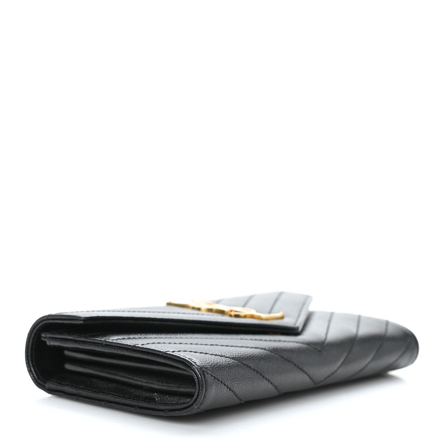 Saint Laurent Grain De Poudre Matelasse Chevron Monogram Flap Wallet Black 4 of 6