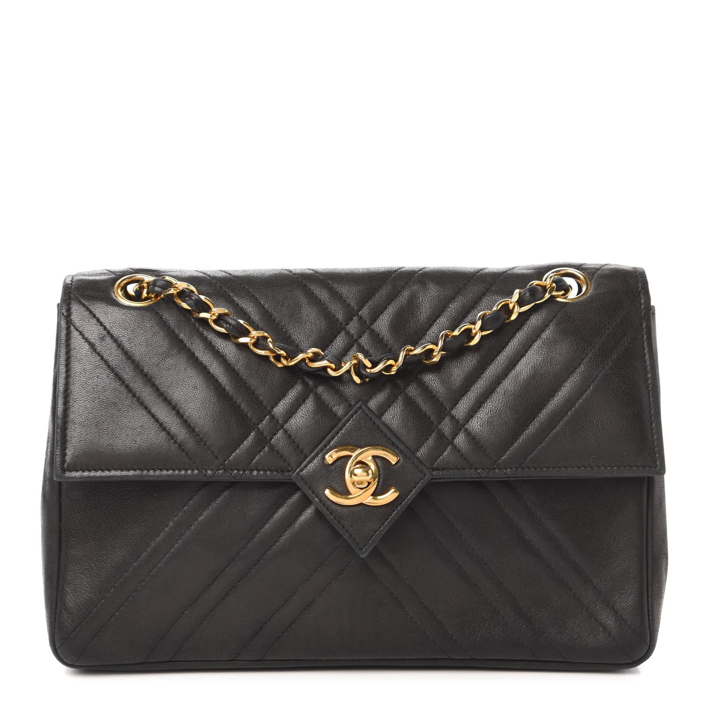 Lambskin Stitched Small Single Flap Black