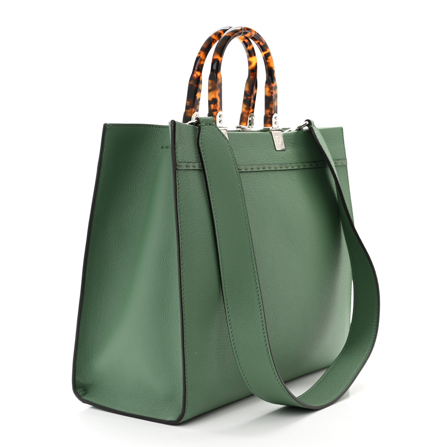 Fendi Vitello Cher Plexiglass Logo Debossed Medium Fendi Sunshine Shopper Tote Verde Islanda 3 of 9