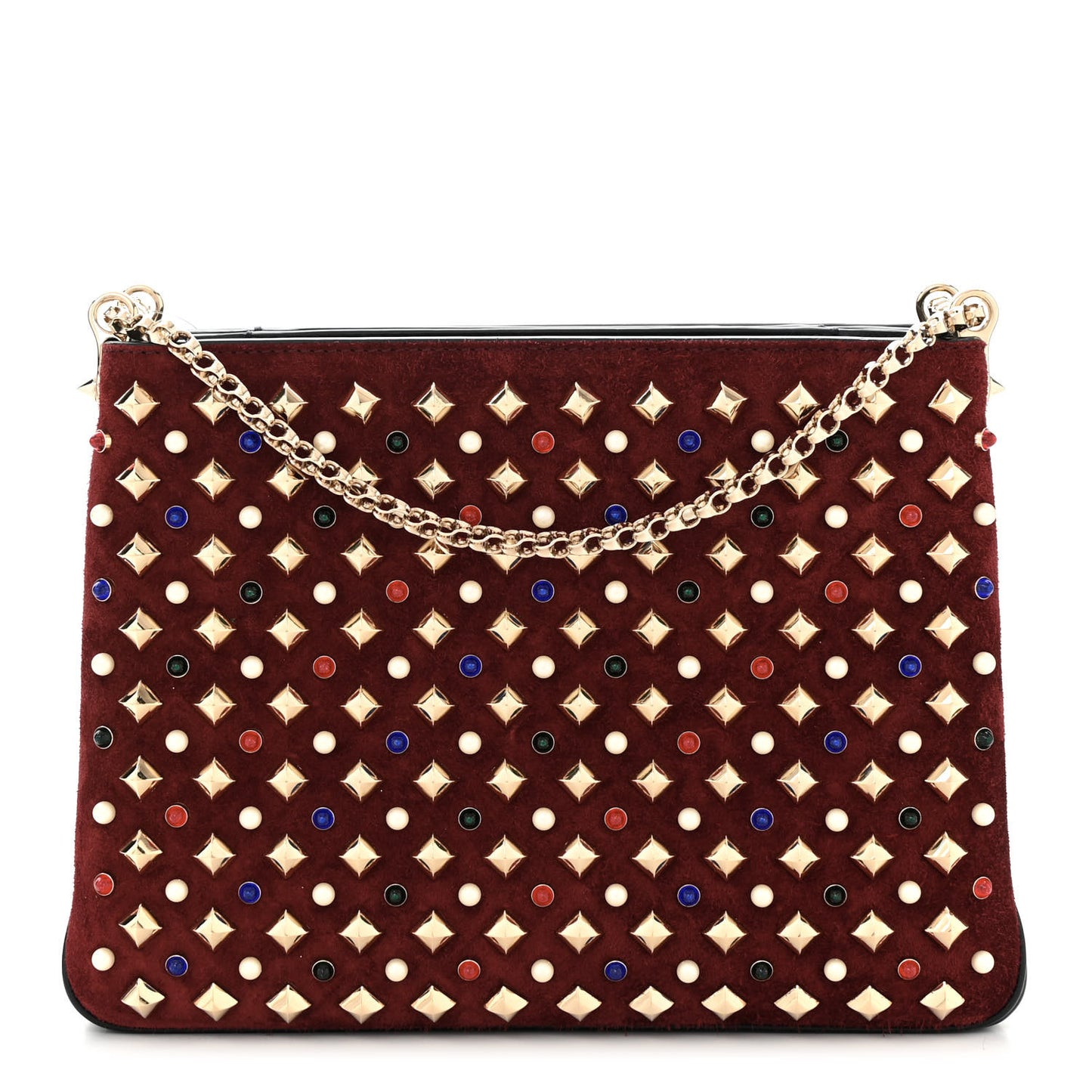 Suede Calfskin Spikes Large Triloubi Shoulder Bag Black Multicolor