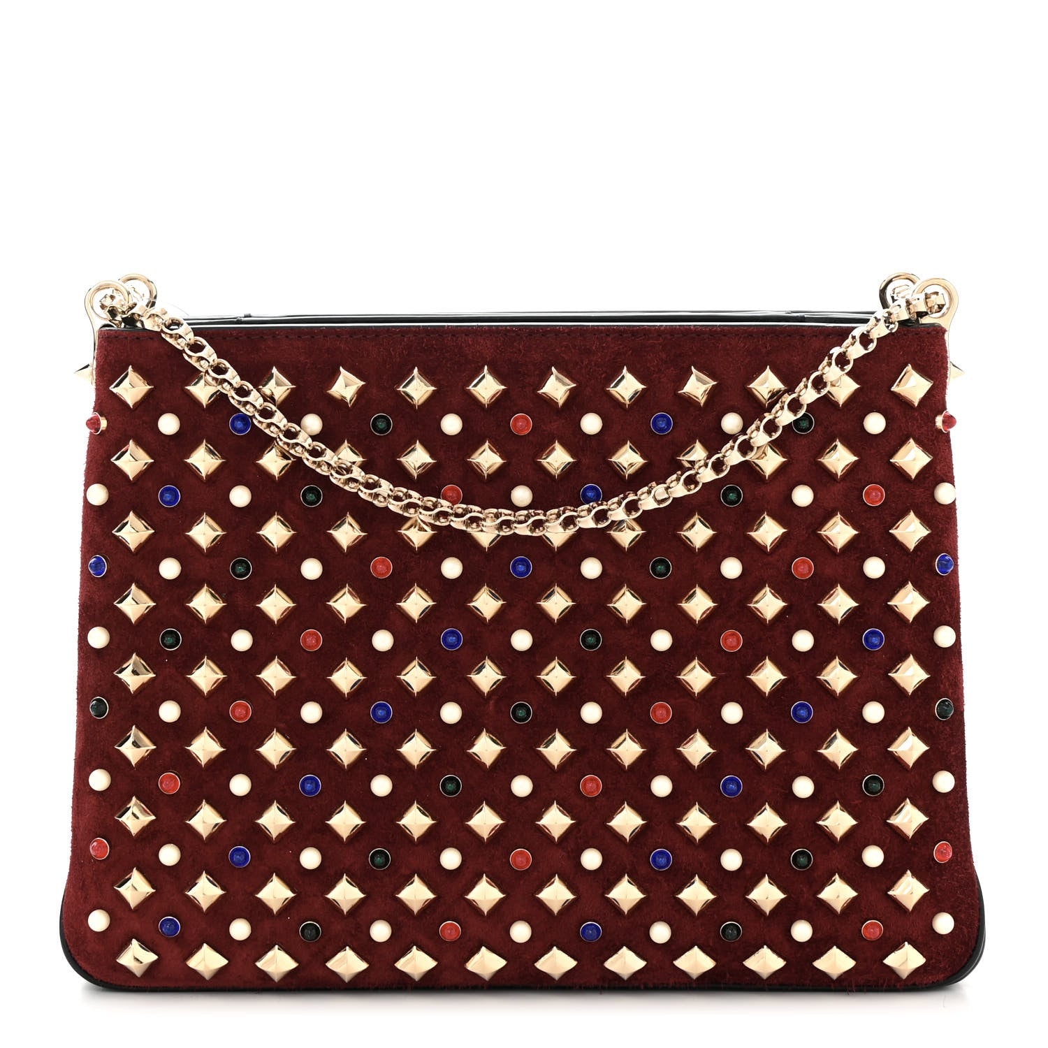 Christian Louboutin Suede Calfskin Spikes Large Triloubi Shoulder Bag Black Multicolor 1 of 9