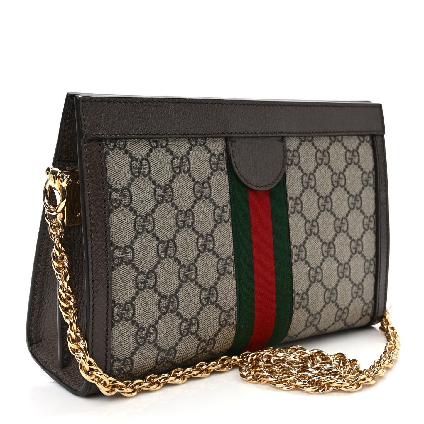 GG Supreme Monogram Web Small Ophidia Chain Shoulder Bag Brown