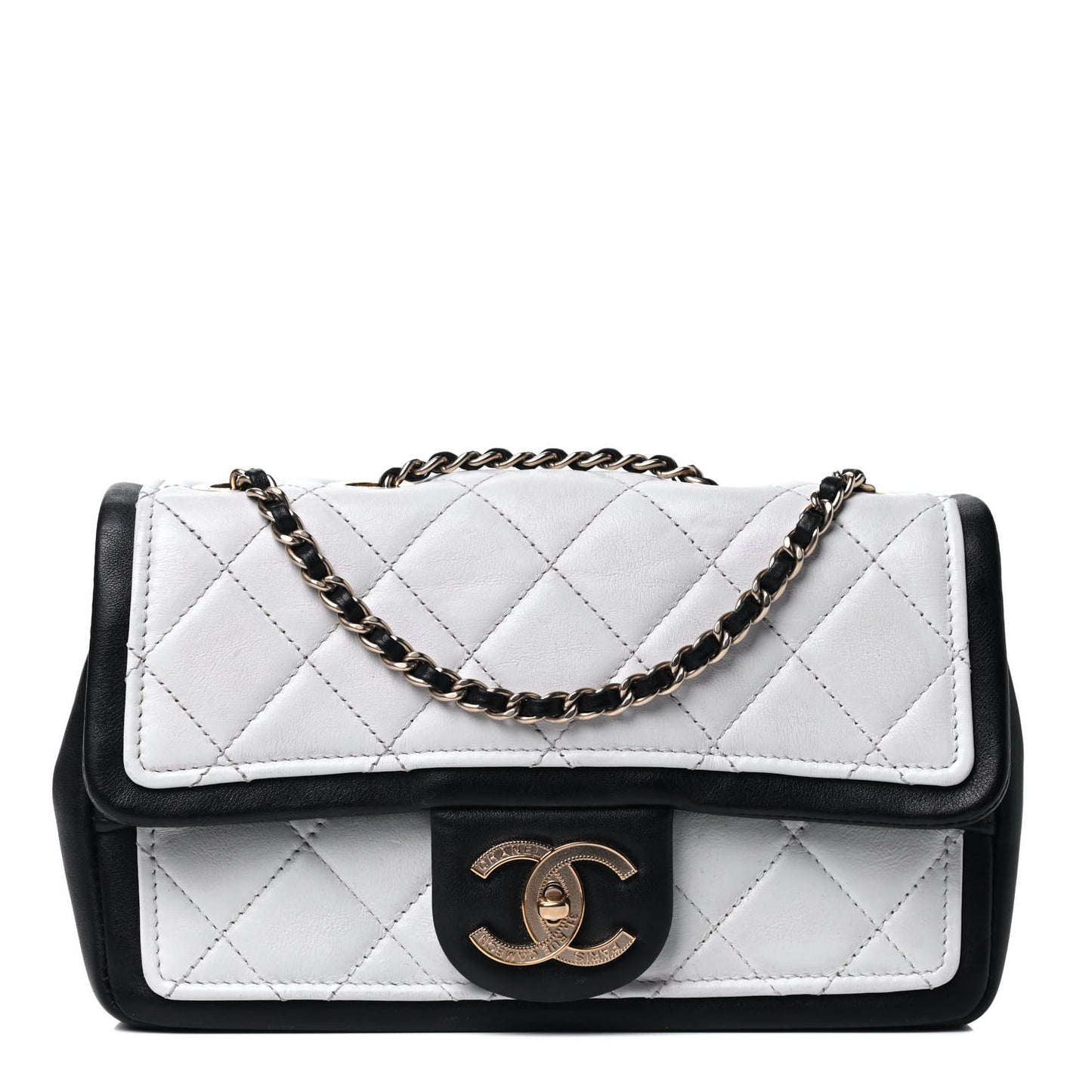 Lambskin Quilted Small Graphic Flap White Black