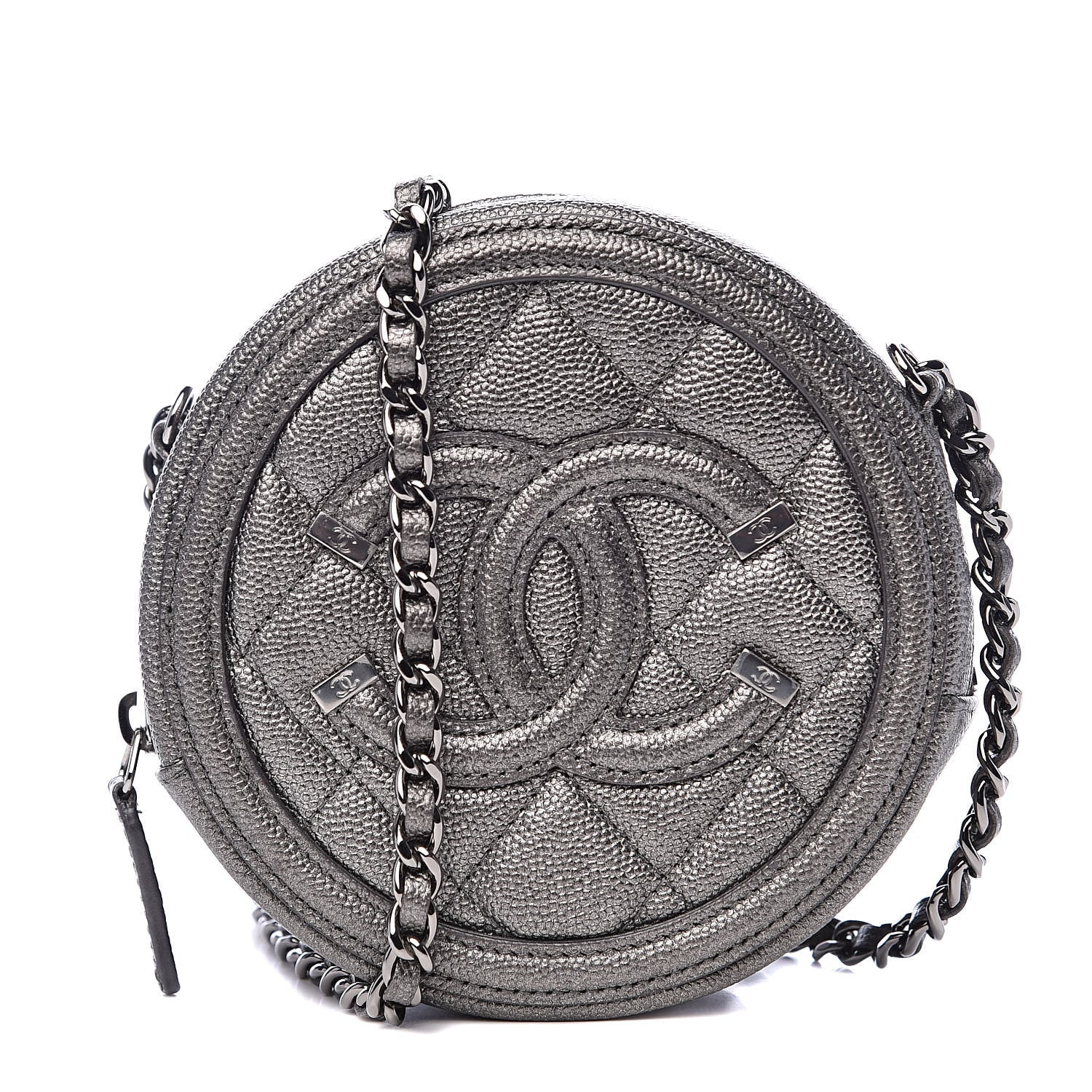 Chanel Metallic Caviar Quilted Round Filigree Crossbody Dark Silver 1 of 11
