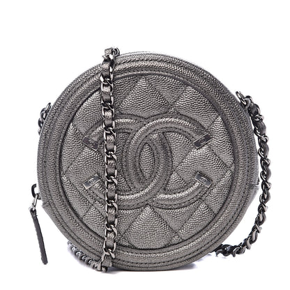 Chanel Metallic Caviar Quilted Round Filigree Crossbody Dark Silver 1 of 11