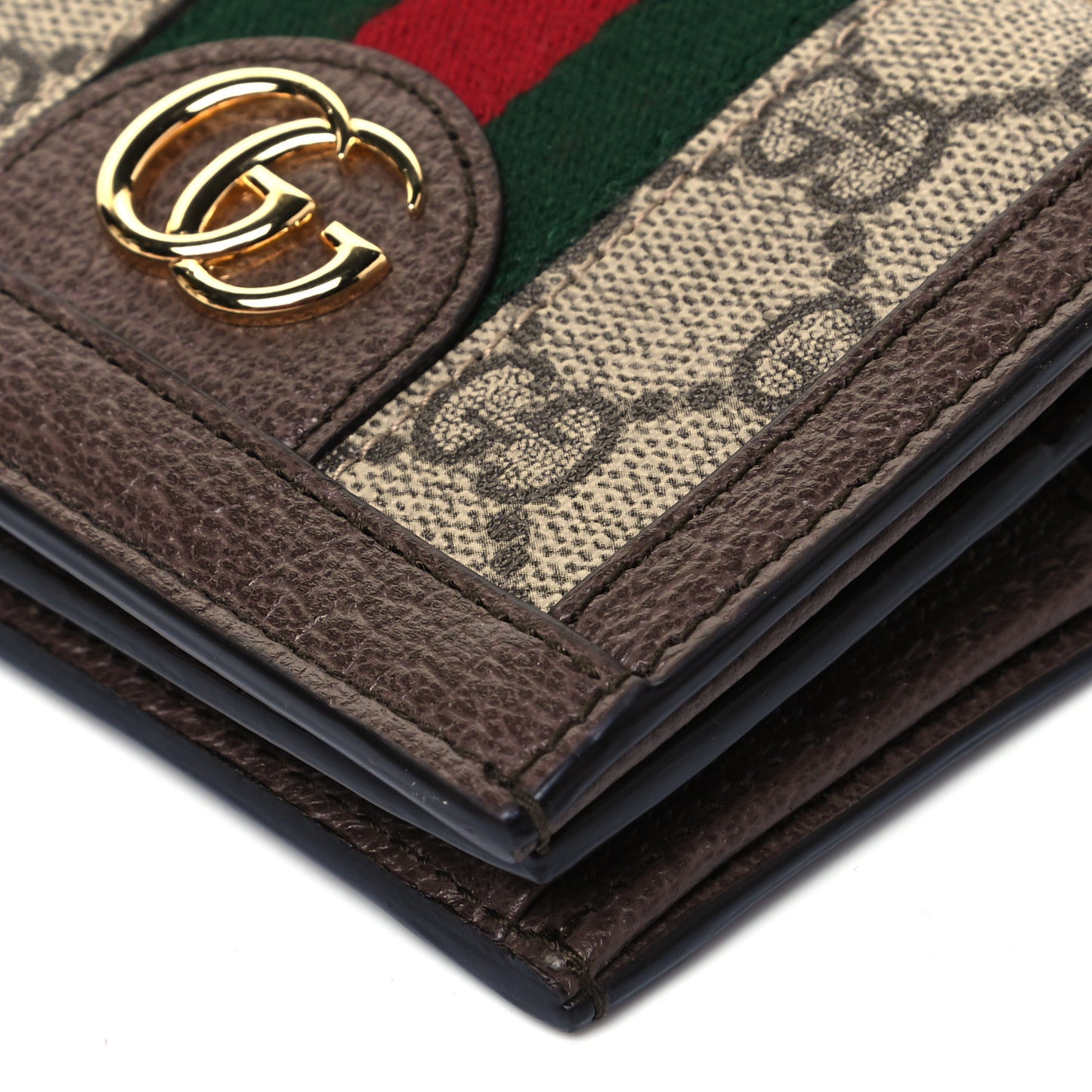 GG Supreme Monogram Web Ophidia Chain Card Case Wallet Beige New Acero