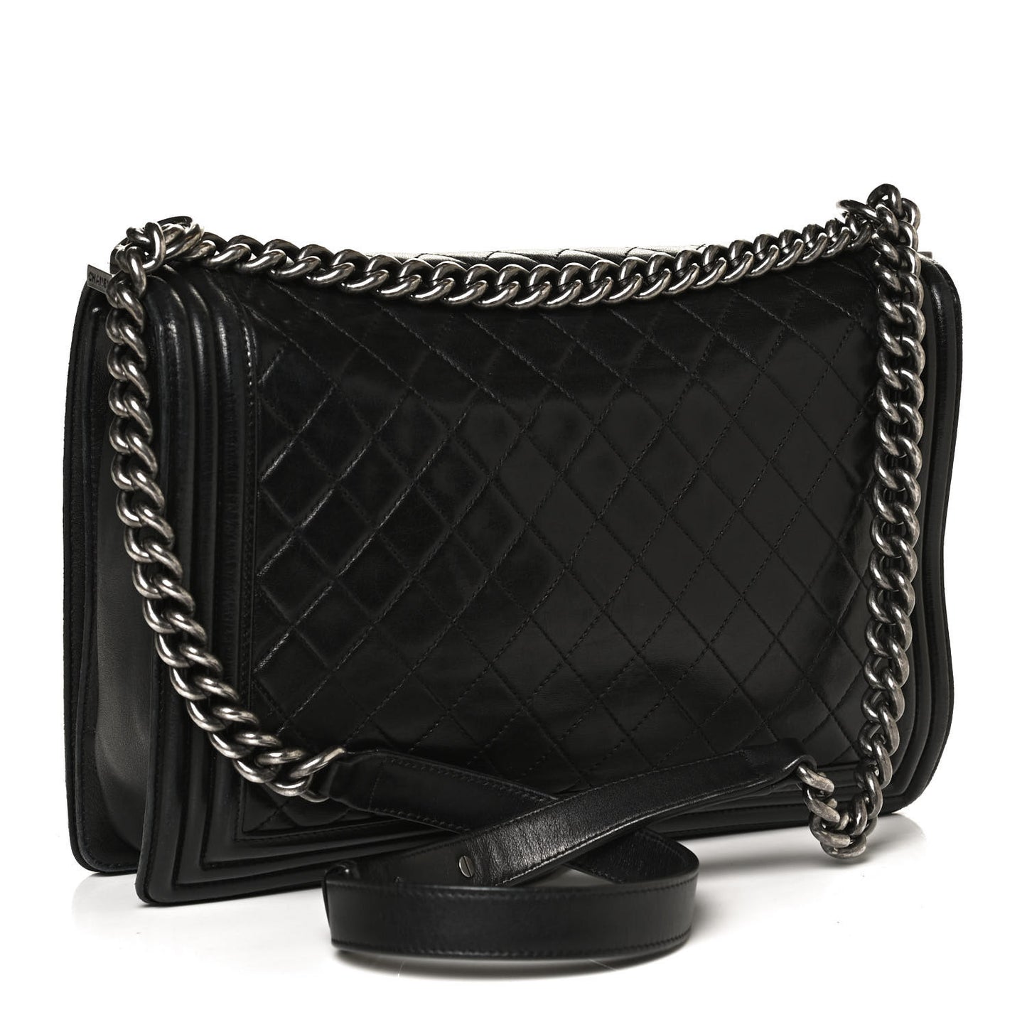 Lambskin Quilted Large Boy Flap Black