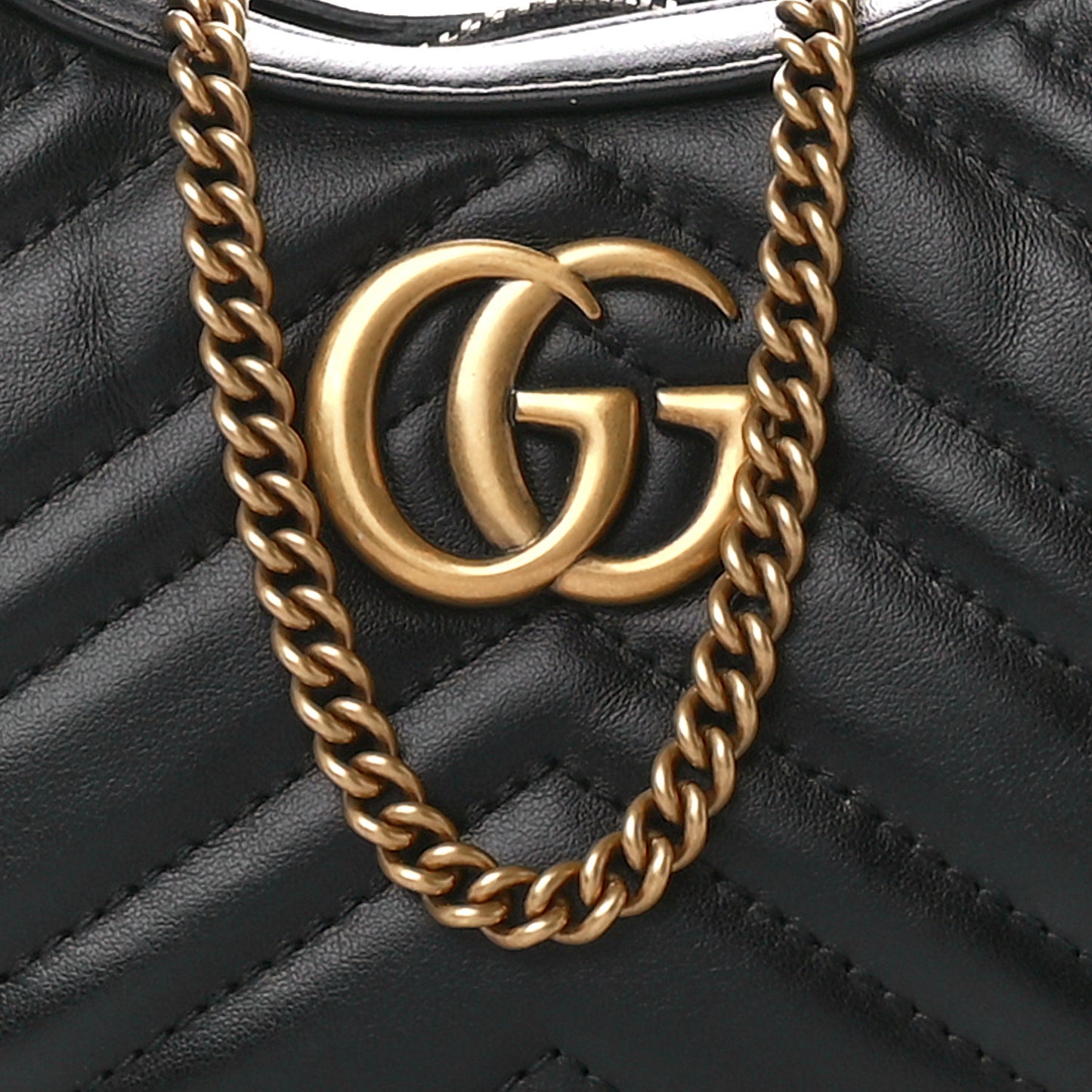 Calfskin Matelasse Chevron Mini GG Marmont Half Moon Hobo Black