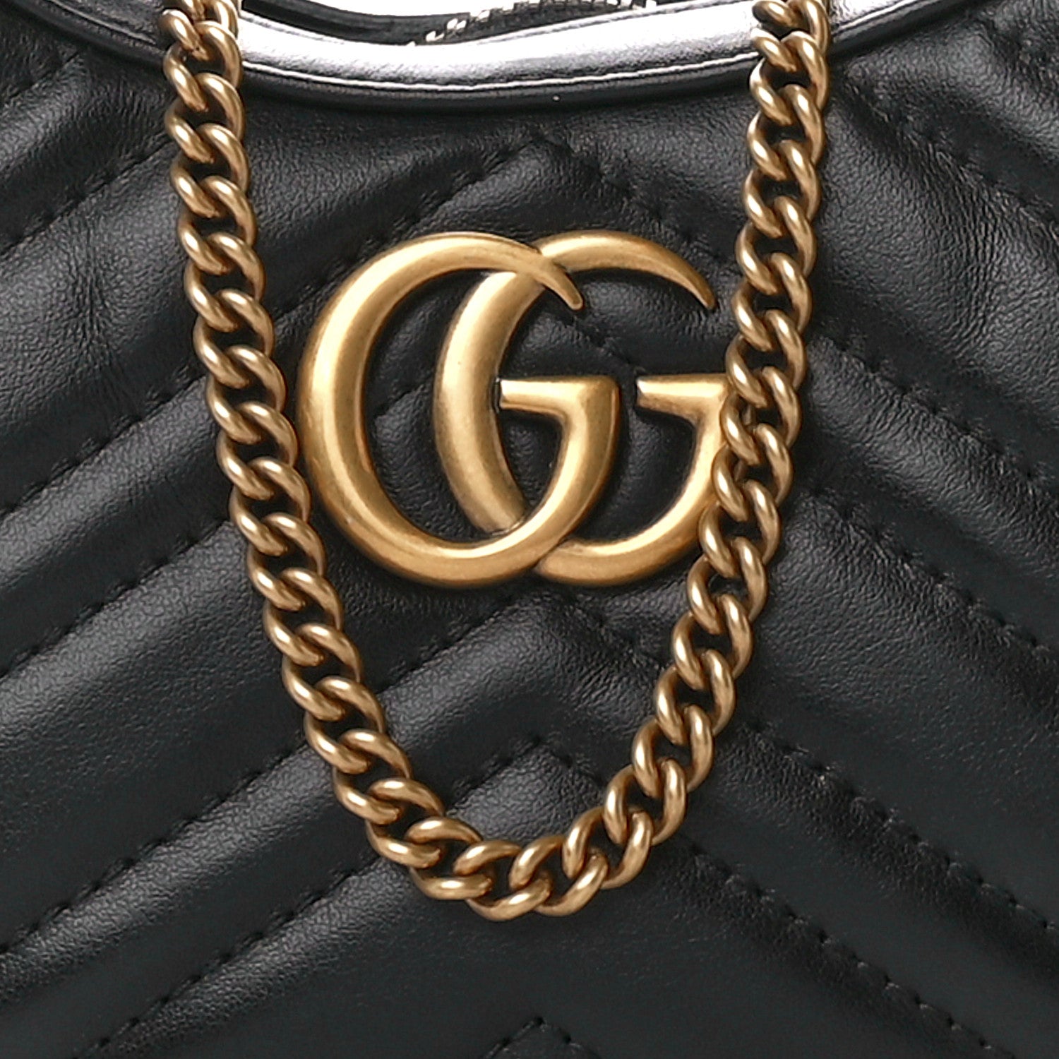 Gucci Calfskin Matelasse Chevron Mini GG Marmont Half Moon Hobo Black 8 of 11