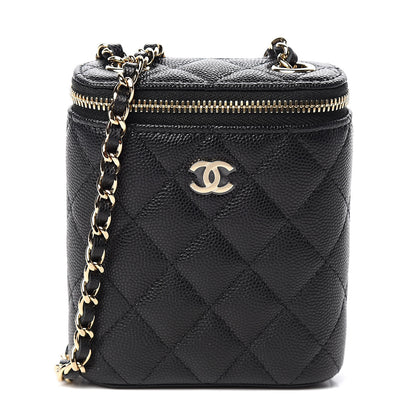 Chanel Caviar Quilted Small Vertical Coco Beauty Vanity Case With Chain Black 1 of 10