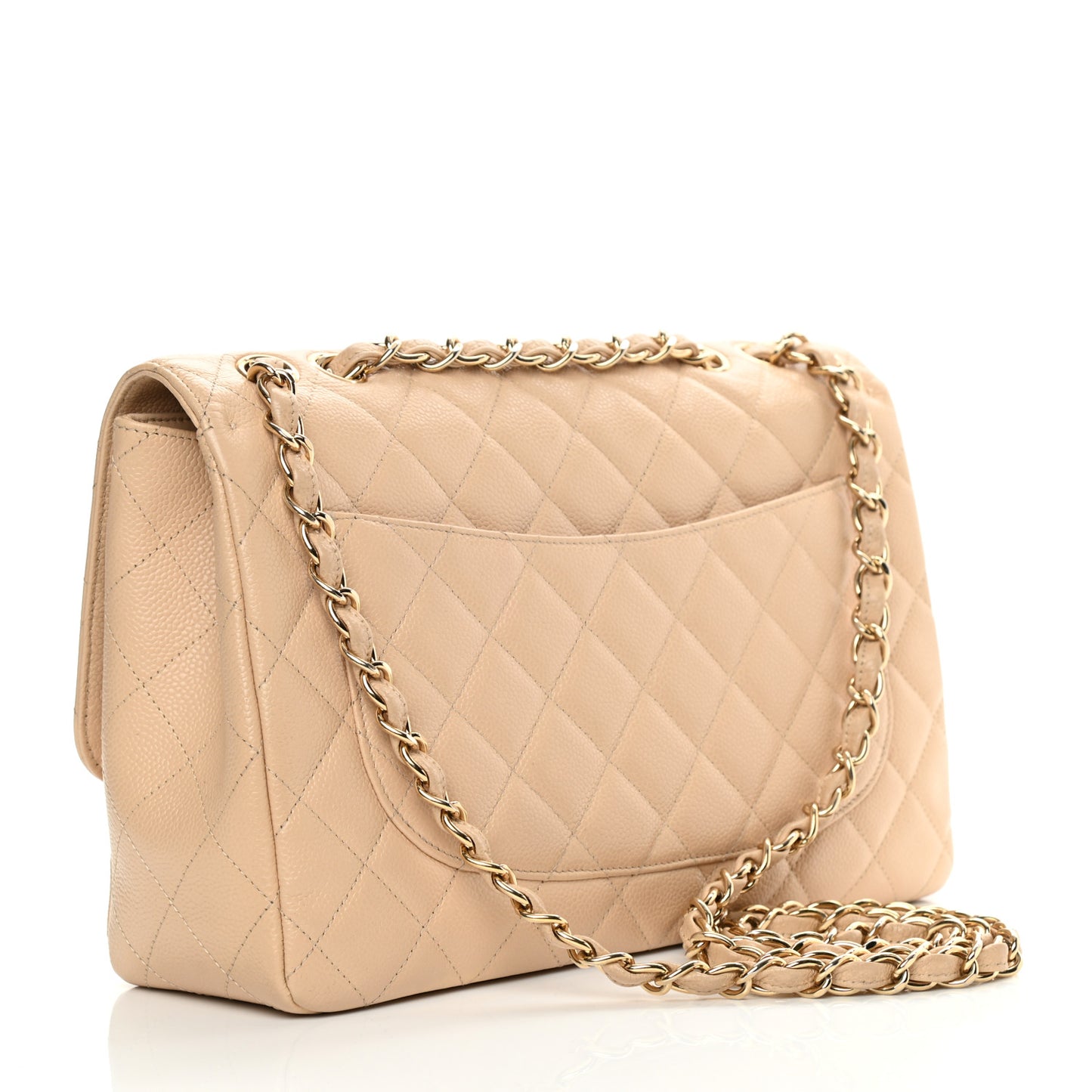 Caviar Quilted Jumbo Single Flap Beige