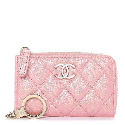 Chanel Iridescent Caviar Quilted Zipped Key Holder Case Rose Pink 1 of 8