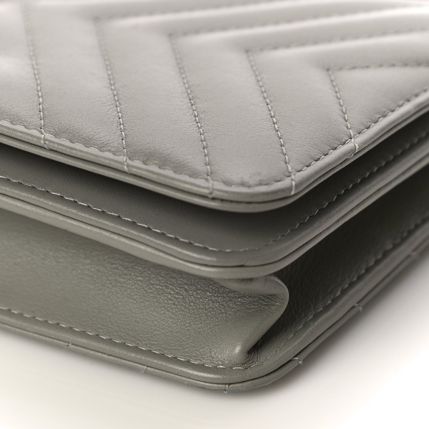 Calfskin Diagonal Chevron Quilted Tassel Wallet On Chain WOC Grey