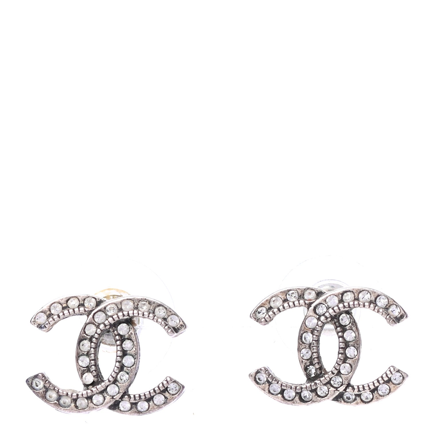 Chanel Crystal Royal Flush CC Stud Earrings Silver 1 of 4
