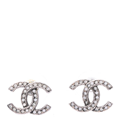 Chanel Crystal Royal Flush CC Stud Earrings Silver 1 of 4
