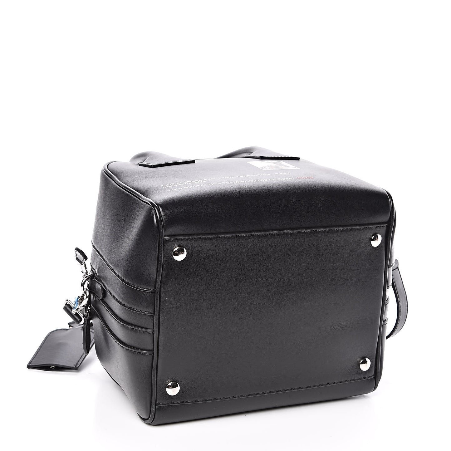 Smooth Calfskin Montage Print Small Cube Bowling Bag Black