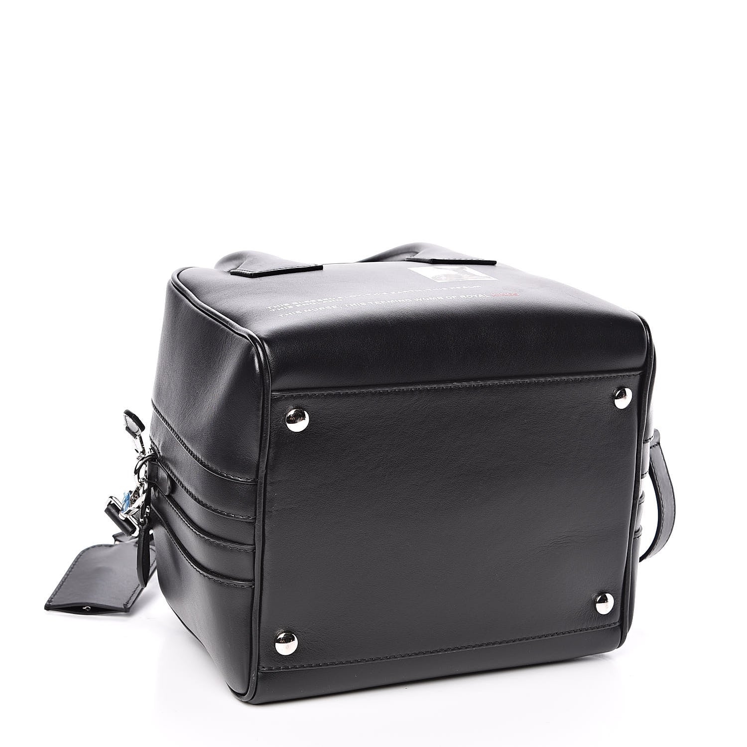 Burberry Smooth Calfskin Montage Print Small Cube Bowling Bag Black 4 of 12
