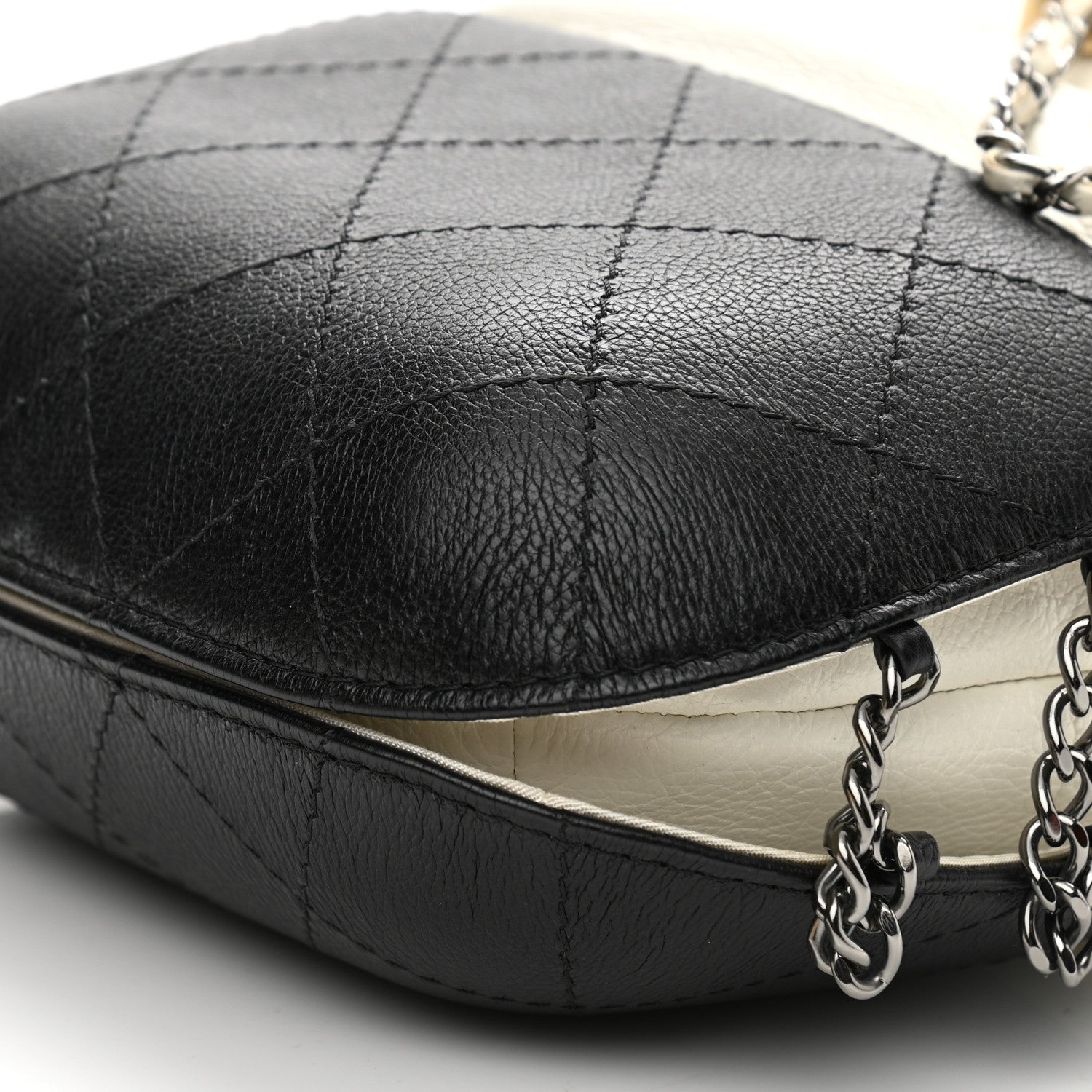 Chanel Aged Calfskin Quilted Small Gabrielle Bucket White Black 10 of 13