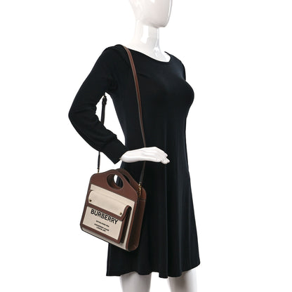 Burberry Canvas Smooth Calfskin Two Tone Mini Pocket Bag Natural Malt Brown 2 of 13