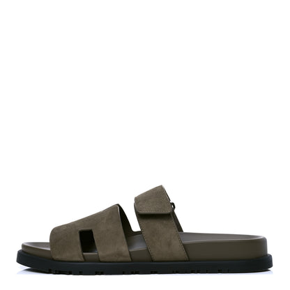 Hermes Suede Goatskin Womens Chypre Sandals 41 Vert Army 1 of 4