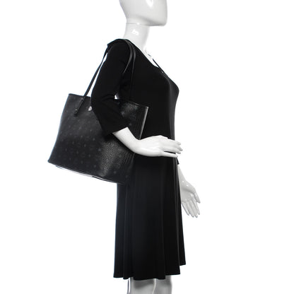 MCM Visetos Medium Anya Zip Top Shopper Tote Black 2 of 9