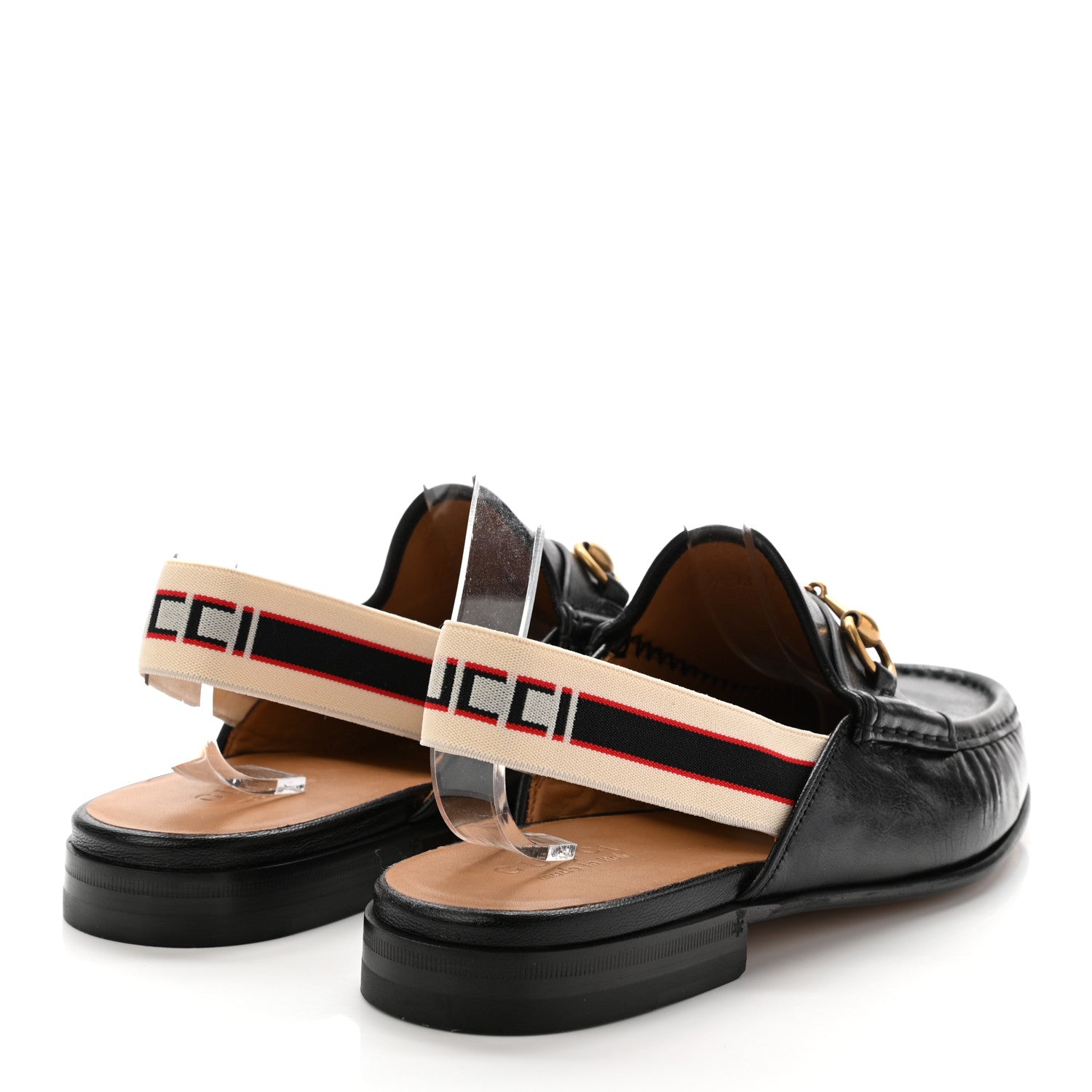 Gucci Goatskin Stripe Mens Horsebit Slingback Slippers 8 Black 4 of 11